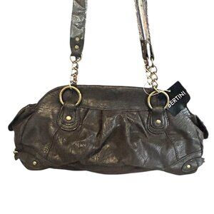 Bertini Brown Leather East West Bag Purse‎ NWT Gold Chain Italy Slouchy Designer